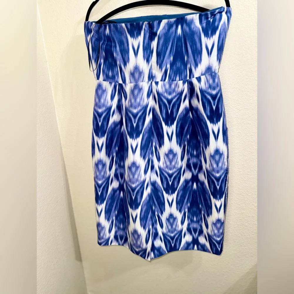 J.Crew Silk Ikat Strapless Mini Dress‎ Blue White Coastal Chic Boho-Small